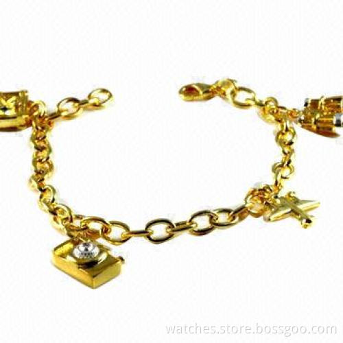 Fashion Metal Bracelet with Chrome Plating, Made of Zinc Alloy and Charms, Suitable for Promotions